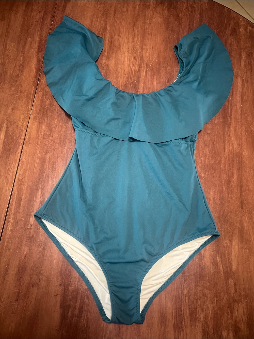 Eberjey Margarita Teal Ruffle Off the Shoulder One Piece Size Small